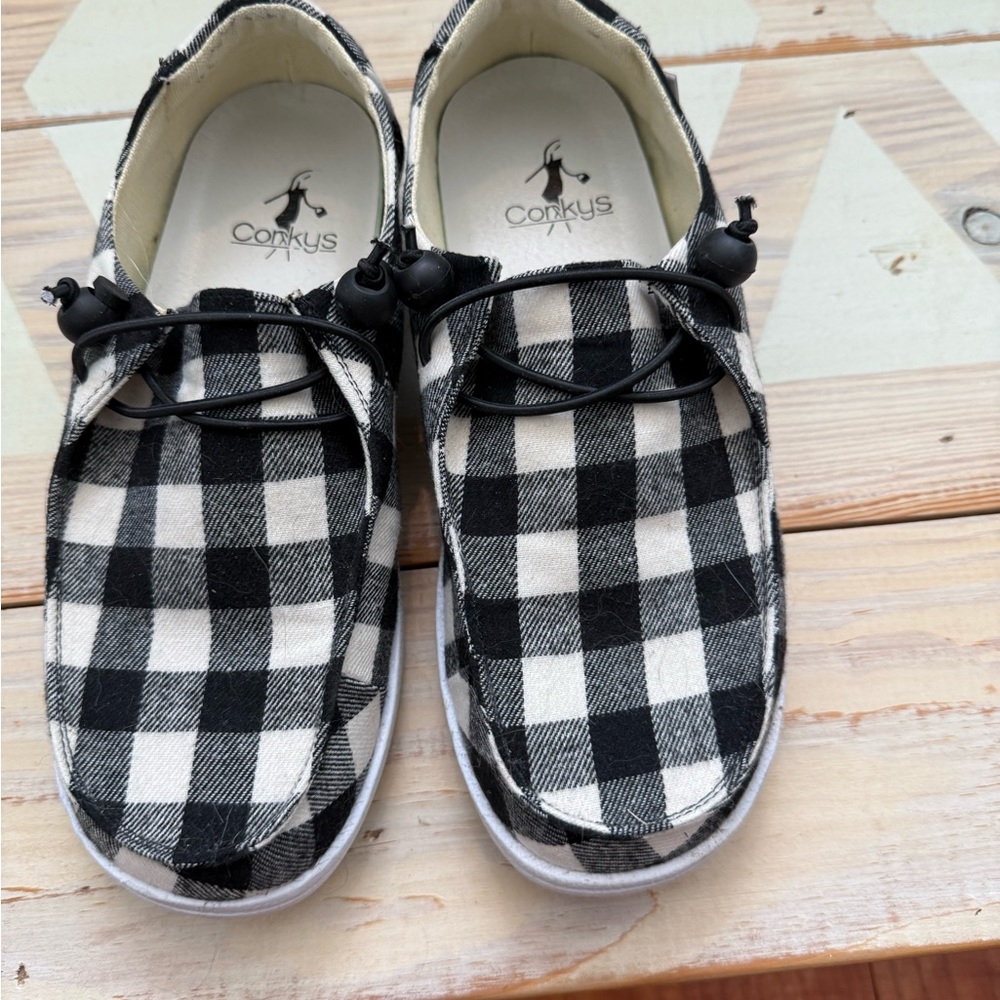 Corkys Black and White Plaid Shoes